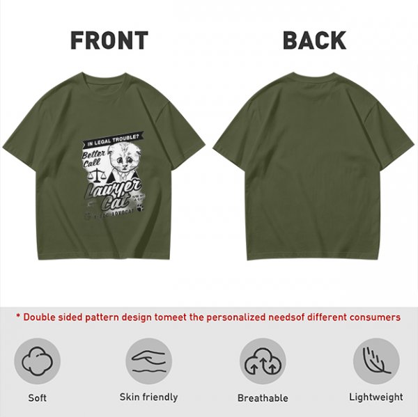 Olive T-Shirt With Funny Lawyer Cat Legal Trouble Graphic Print