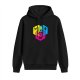 Black Hoodie with Colorful Hexagon Fantasy Art Print