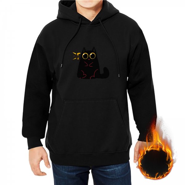 Black Hoodie with Cute Cartoon Black Cat Graphic Design
