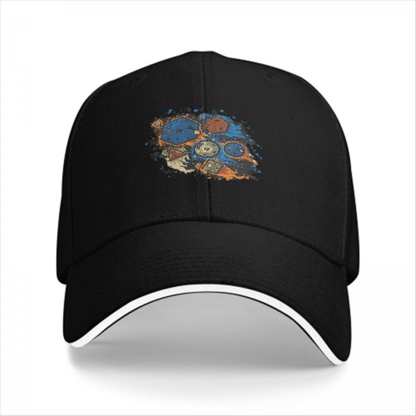 Black Baseball Cap With Fantasy Dice Splash Art Design