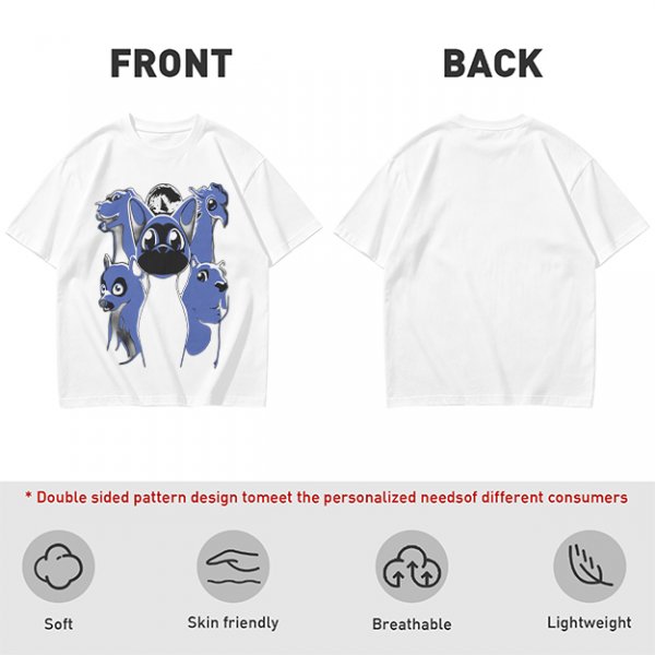 Olive T-Shirt With Blue Fantasy Animal Heads Graphic Print