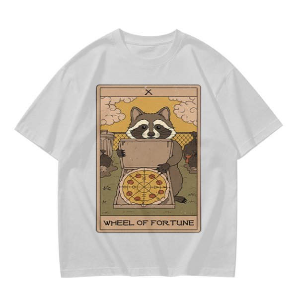 Raccoon Wheel of Fortune Tarot Pizza T-Shirt