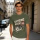 Olive graphic tee with caffeine kick cartoon coffee cup design