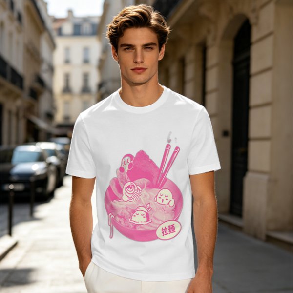 Oversized dark green t-shirt with cute pink ramen bowl graphic