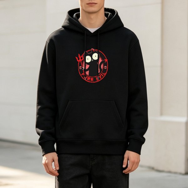 Black Hoodie With Devil Cat 'Purr Evil' Graphic Print