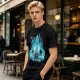 Fantasy warrior ghost print olive green graphic t-shirt