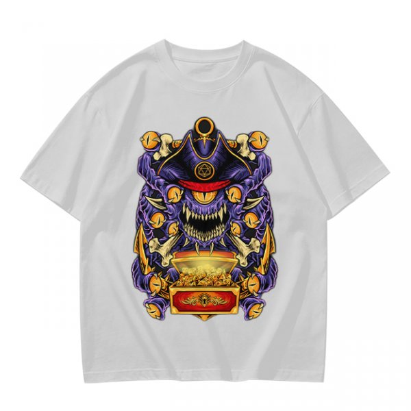 Olive T-Shirt With Pirate Beholder Monster And Treasure Chest Art
