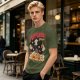Olive green graphic t-shirt with playful pupperoni pizza dog design