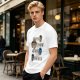 Olive green graphic tee with coffee cup illustrations and playful coffee text