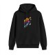 Black Hoodie With Rainbow Striped Cartoon Character Artwork