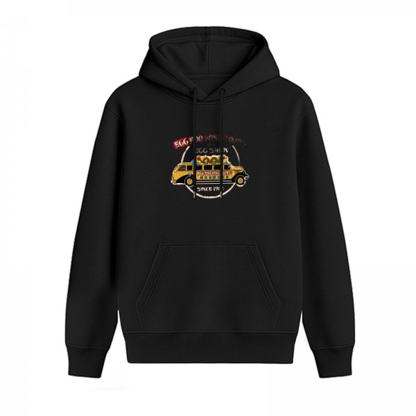 Black Hoodie With Vintage Food Truck Graphic Print