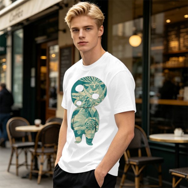 Olive T-Shirt With Fantasy Forest Spirit Graphic Print
