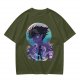 Anime character silhouette graphic tee with stylized purple and blue art