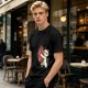 Olive T-Shirt With Cute White Cat Hugging Anatomical Heart Print