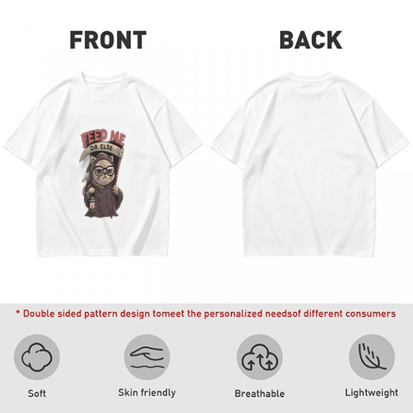 Olive T-shirt with Grim Reaper Cat 'Feed Me Or Else' Print