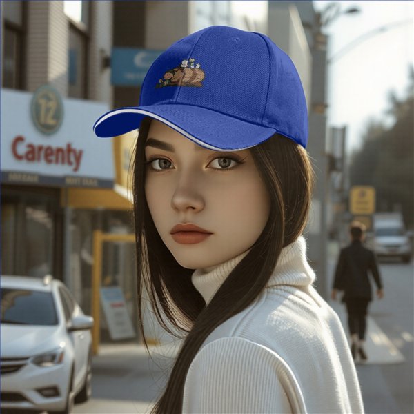 Black baseball cap with cartoon leprechaun and beer barrel graphic