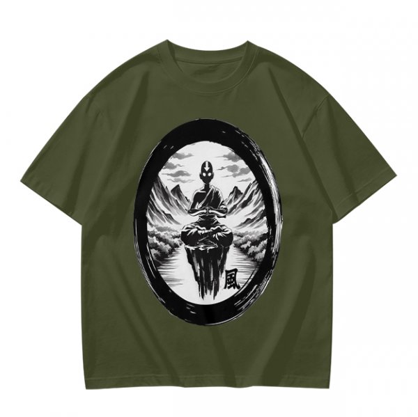 Olive T-shirt with Air Nomad Monk Meditating Ink Art Print