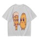 Olive Green T-Shirt With Cute Pizza And Corn Holding Hands Art