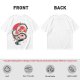 Olive T-shirt with stylized white dragon and red circular graphic print