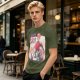 Olive T-Shirt with Friendship Themed Cartoon Crew Print