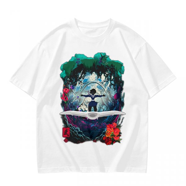 Olive T-shirt with fantasy forest glider rider graphic print