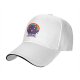 Black baseball cap with cheerful purple cat rainbow and Life is a Meowsical text