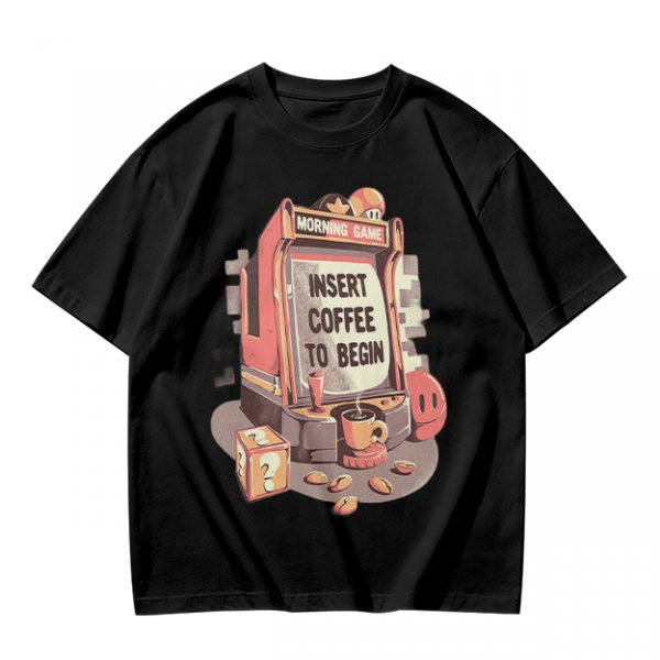 Gaming Themed T-Shirt With 'Insert Coffee To Begin' Print