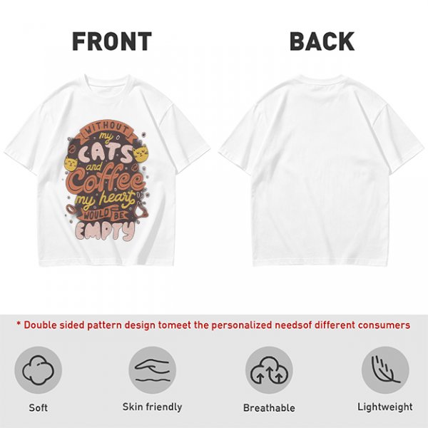 Olive graphic t-shirt with cats and coffee heart quote