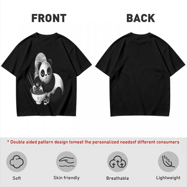 Olive T-Shirt With Panda Eating Ramen Graphic Print