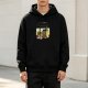 Black hoodie with office worker sleeping under desk graphic