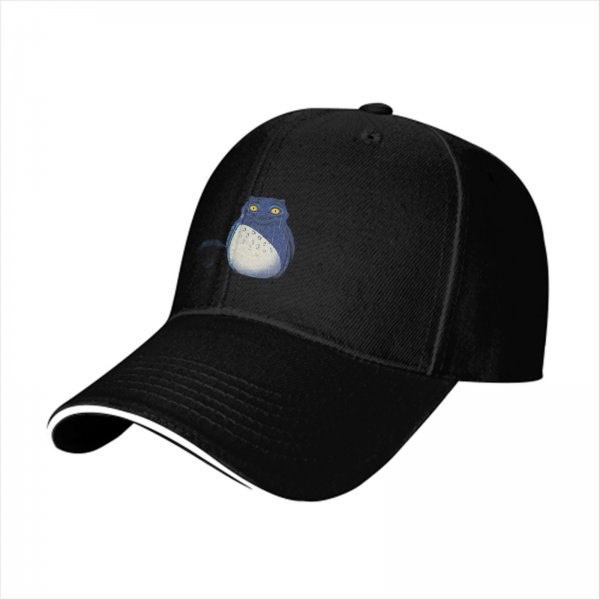 Black Baseball Cap With Blue Totoro Inspired Graphic Print