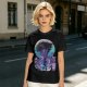 Anime character silhouette graphic tee with stylized purple and blue art