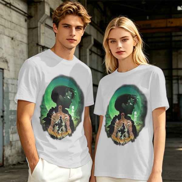 Attack on Titan layered silhouette graphic olive t-shirt