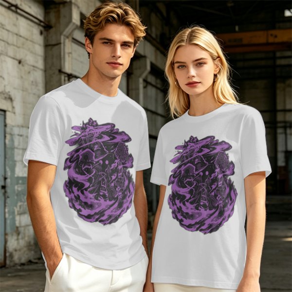 Olive Green T-Shirt with Purple Abstract Swirling Graphic Print