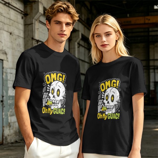Olive T-Shirt With Funny Skull 'OMG Oh My Guac!' Print