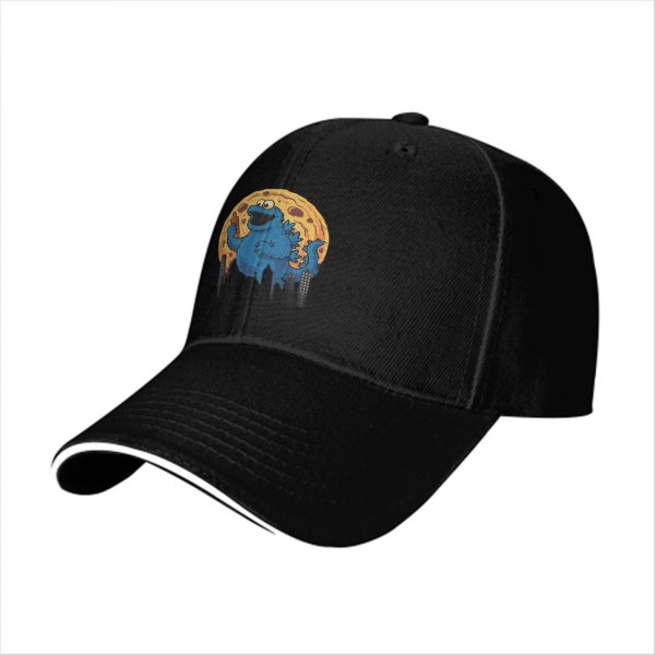 Black baseball cap with cookie monster godzilla and cookie print