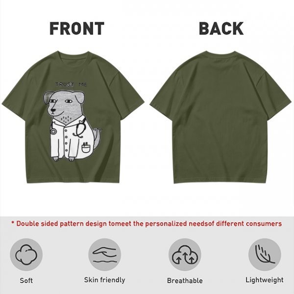 Olive T-shirt with Trust Me Doctor Dog Graphic Print