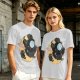 Olive T-Shirt With Black Cats On Crescent Moon Space Print
