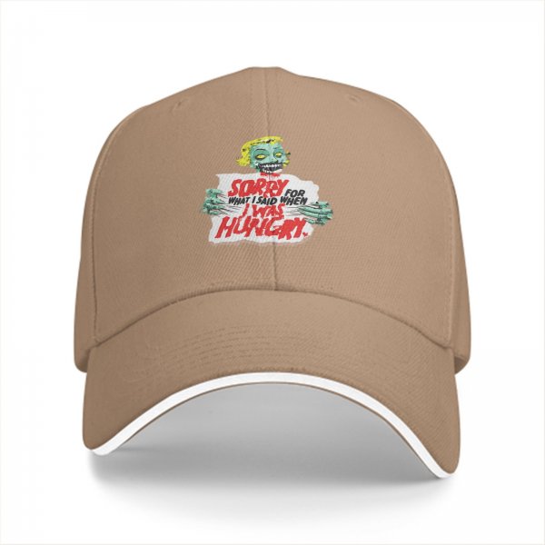 Black baseball cap with zombie 'Sorry for what I said when I was hungry' print
