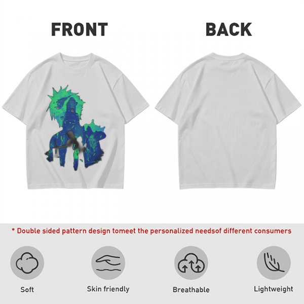 Olive Green Anime Graphic T-Shirt with Spiky Character Art