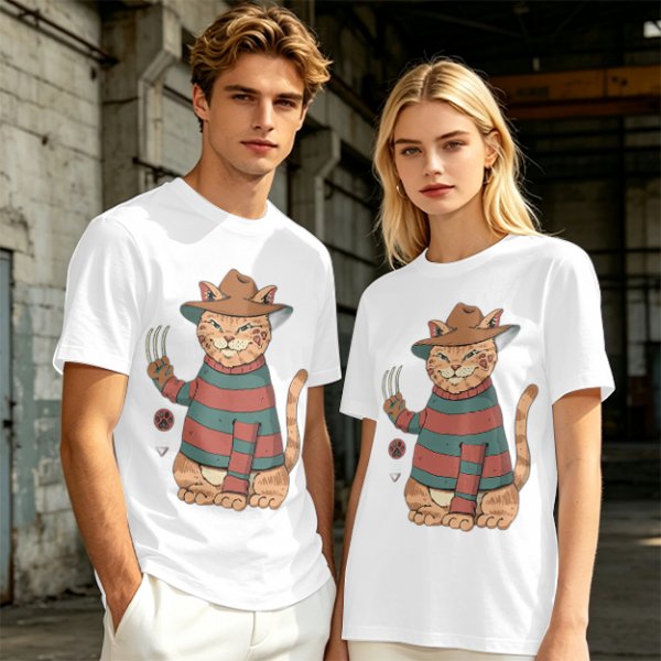 Olive T-Shirt With Freddy Krueger Themed Cat Graphic
