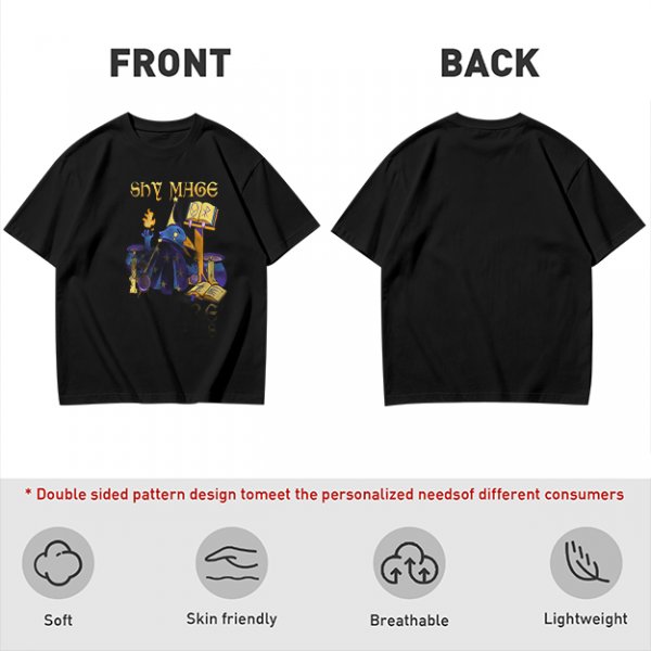 Olive T-Shirt with Shy Mage Wizard and Magical Artwork Print