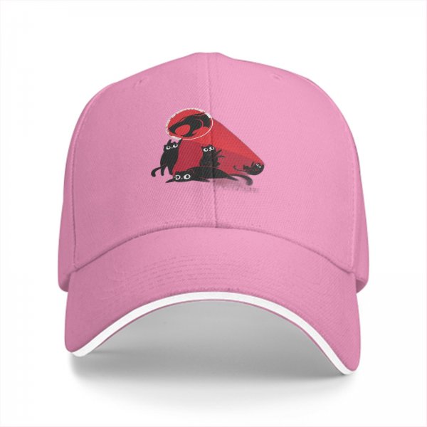 Black Baseball Cap With Playful Black Cat Red Graphic Design