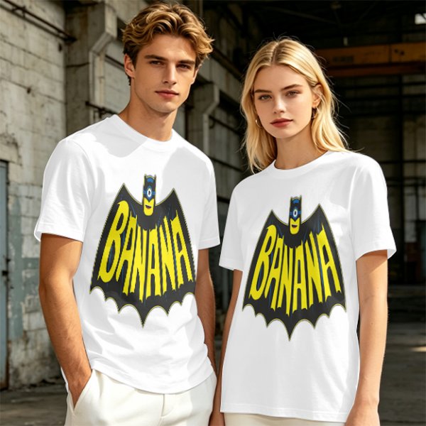 Olive green t-shirt with banana bat logo graphic