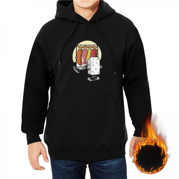 Black Hoodie With Funny Sushi Laundry Rack Graphic Print