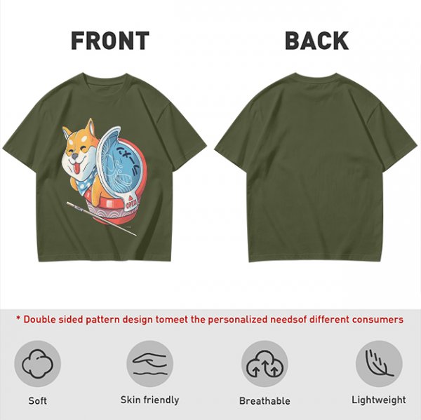 Olive T-shirt with Shiba Inu in Ramen Cup Graphic