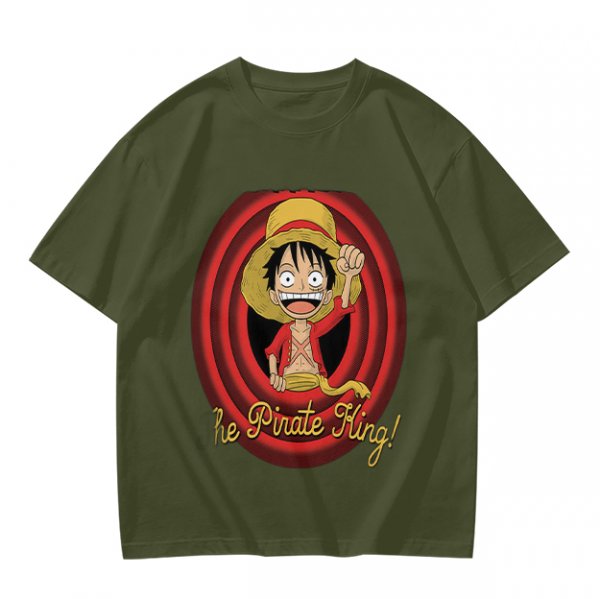 One Piece Luffy The Pirate King Graphic Olive T-Shirt