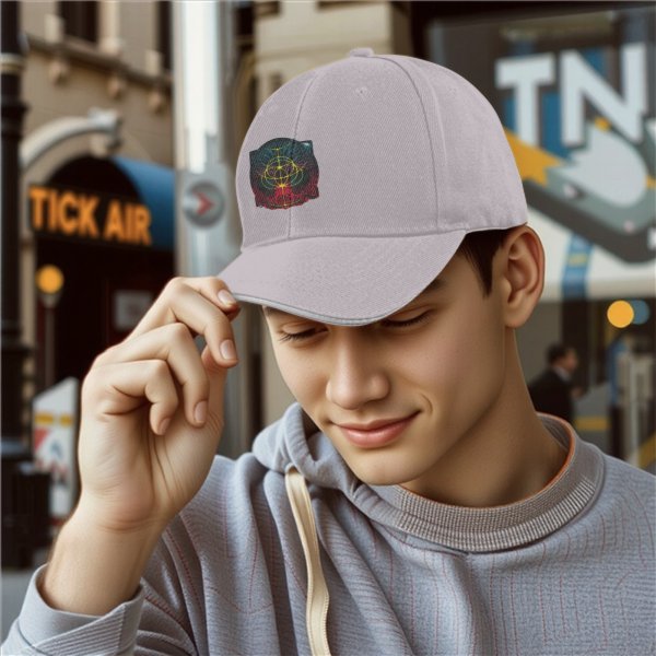 Black Baseball Cap With Colorful Mystical Geometric Emblem Print