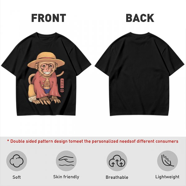 Olive T-Shirt With Monkey In Straw Hat Pirate Print