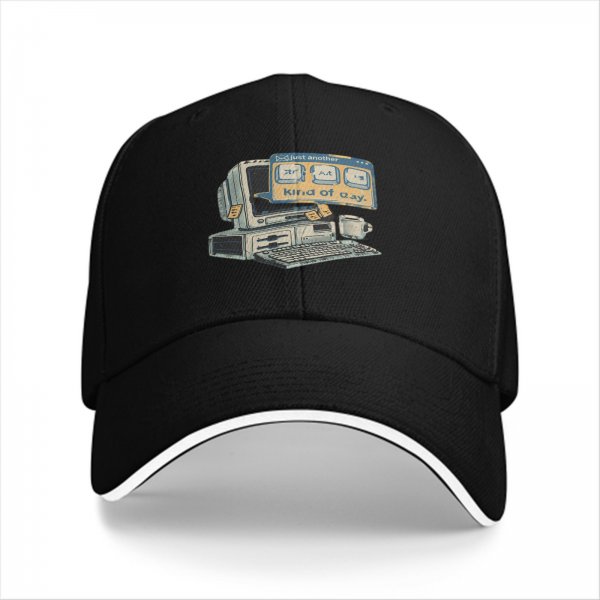Black baseball cap with retro computer 'just another kind of day' print